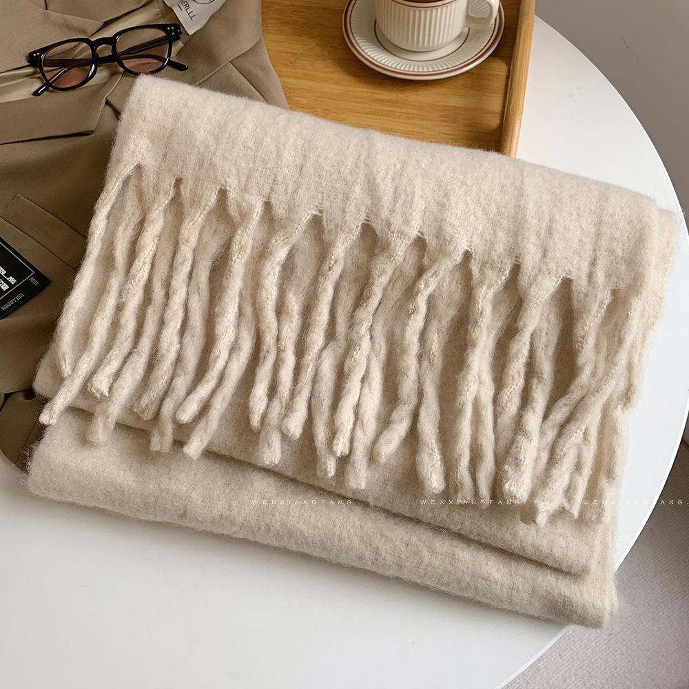 Solid Color Mohair Scarf for Women Autumn and Winter New Versatile Scarf Korean Style High End Thickened Warm Shawl