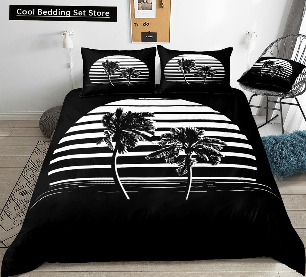 Tropical Coconut Palm Tree King Queen Duvet Cover Hawaii Seaside Sunset Bedding Set Sunrise Plant 2/3pcs Polyester Quilt Cover