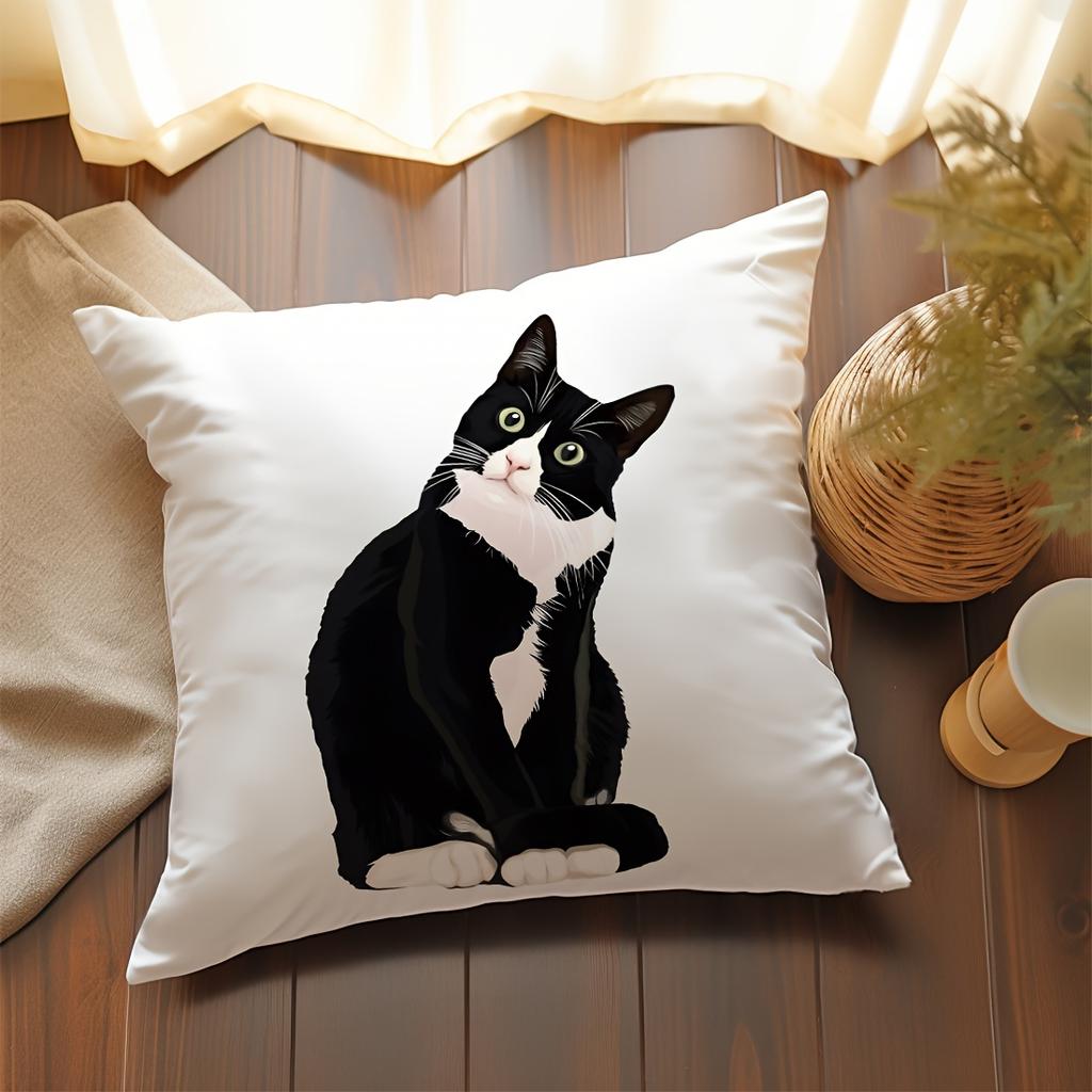 Black Cat Realistic Print Peach Skin Velvet Pillow Cover, Contemporary Style Case For Car Sofa Living Room Decor No Insert