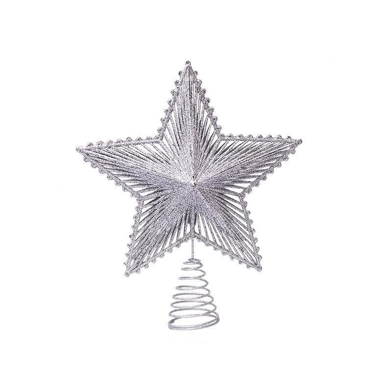 Three Dimensional Five Pointed Star Christmas Tree Top Gold Glitter Iron Decorations Christmas Window Scene Layout
