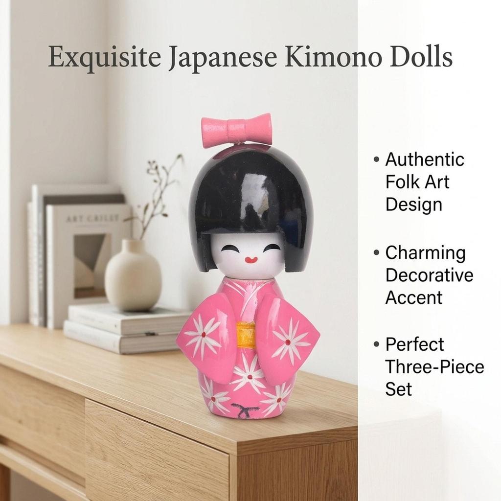 Folk Art Japanese Geisha Doll Wooden Miniature Statue Traditional Oriental Decor for Store Table Dollhouse