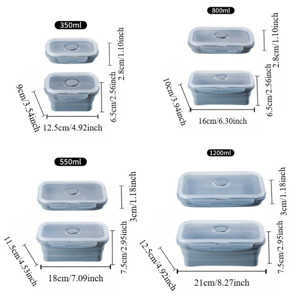 4pcs Large Capacity Silicone Lunch Box Rectangular Fresh Keeping Box Foldable Lunch Box  Picnic