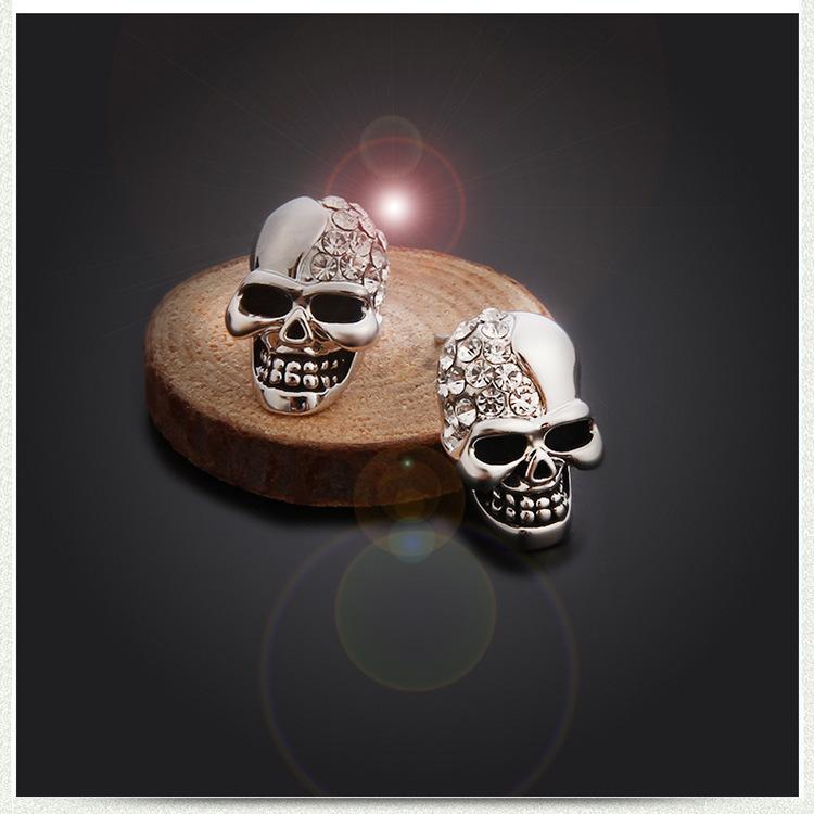 Halloween  Skull Earrings, Full Diamond Skull Head Punk Earrings