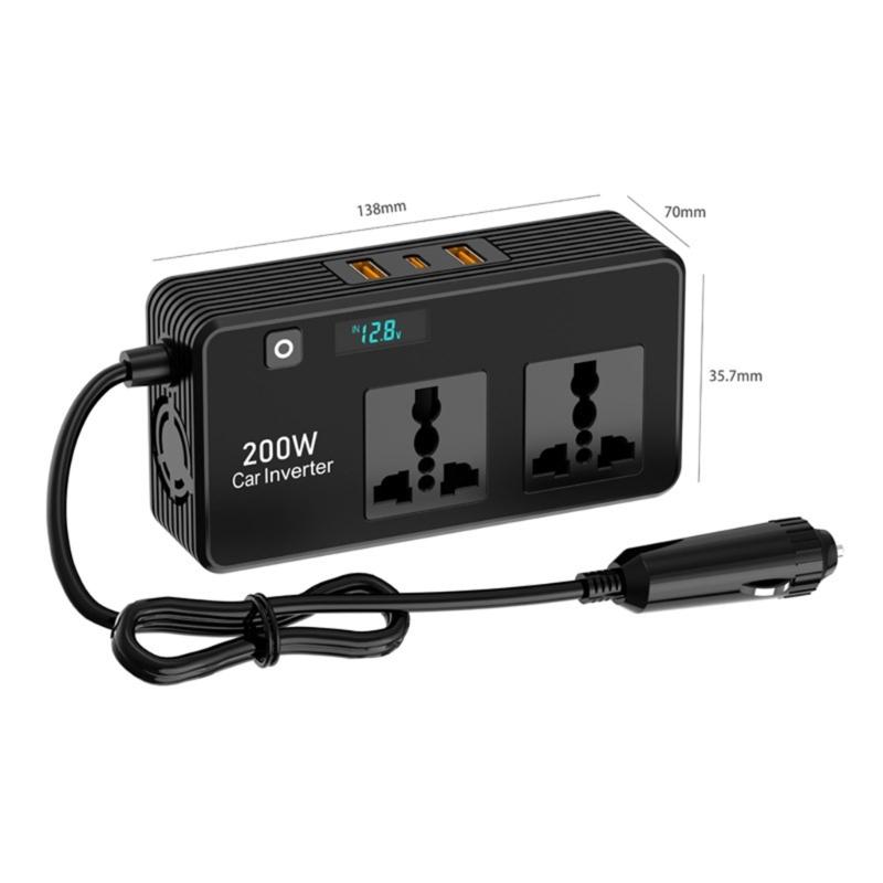 Compact 200W Car Chargers Inverter With Voltage Monitor And Fast Charging USB C Outlet Car Power Inverter for Charging