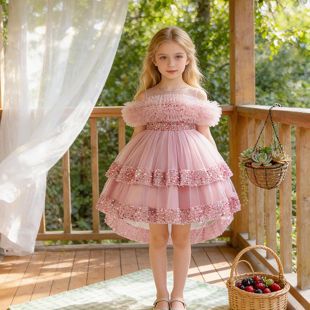 Girls' Satin Patchwork Gradient Princess Dress for Formal Events and Fashion Shows