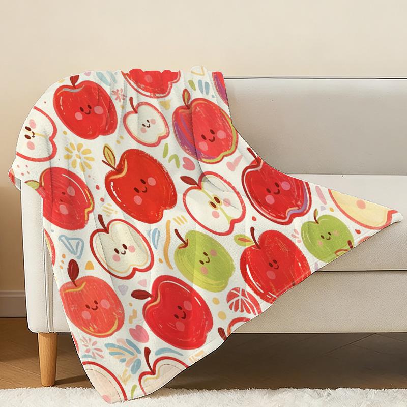 Cartoon Apple Series Flannel Blanket High Dense Velvet Soft Cozy Throw, Ideal for Home, Sofa Nap, Warm Decor, Christmas & Halloween