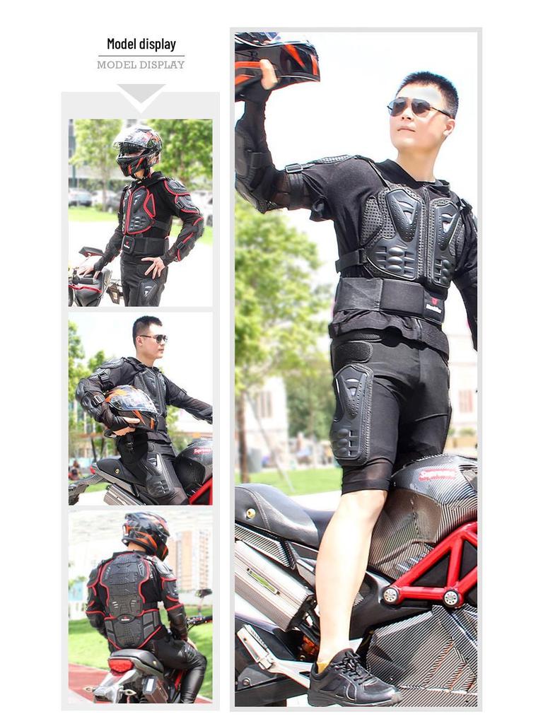 Motocyklový terénní ochranný pancíř: Chrániče holení, Chrániče loktů, Chránič hrudníku a krku