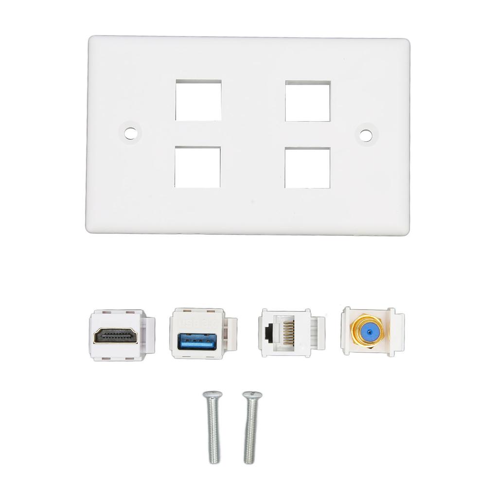 4 Port Wall Plate HD Multimedia Interface F Type USB3.0 Cat6 Home Wiring Faceplate for HDTV Projector Computer
