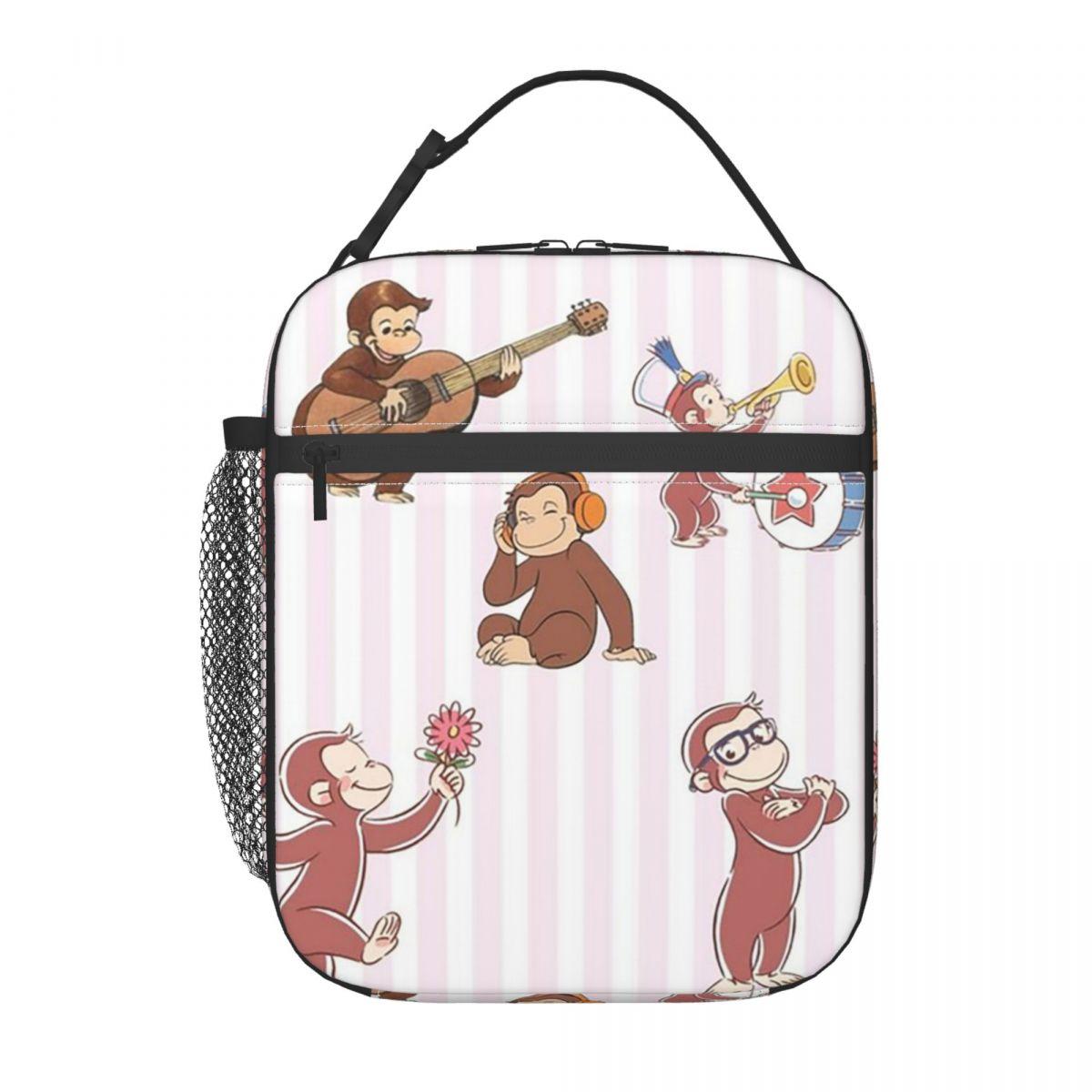 

Curious George And Floral Pattern Insulated Lunch Bag for Women Kids Leakproof Food Boxes Thermal Lunch Box Tote One Size