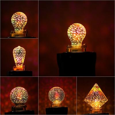 A60/ST64/G80/G95 Home Decoration Ball Light Screw Connector 3D Fireworks Bulb Party Lamp Glass Edison