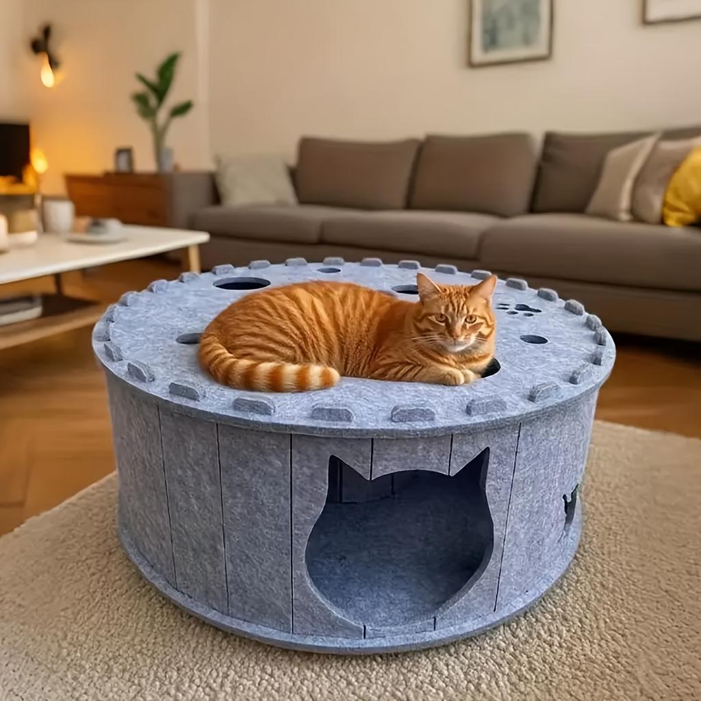 Felt Round Multi-Hole Cat Bed Cat Cave Play House Hiding House Pet Resting Nest Home Pet Supplies Household Cats Furniture Gifts