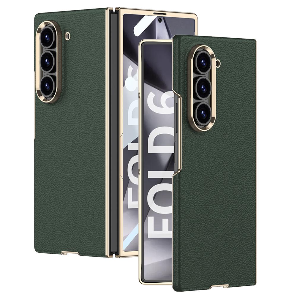 GKK For Samsung Galaxy Z Fold6 5G Case Electroplated PC+PU Phone Cover with Tempered Glass Front Film
