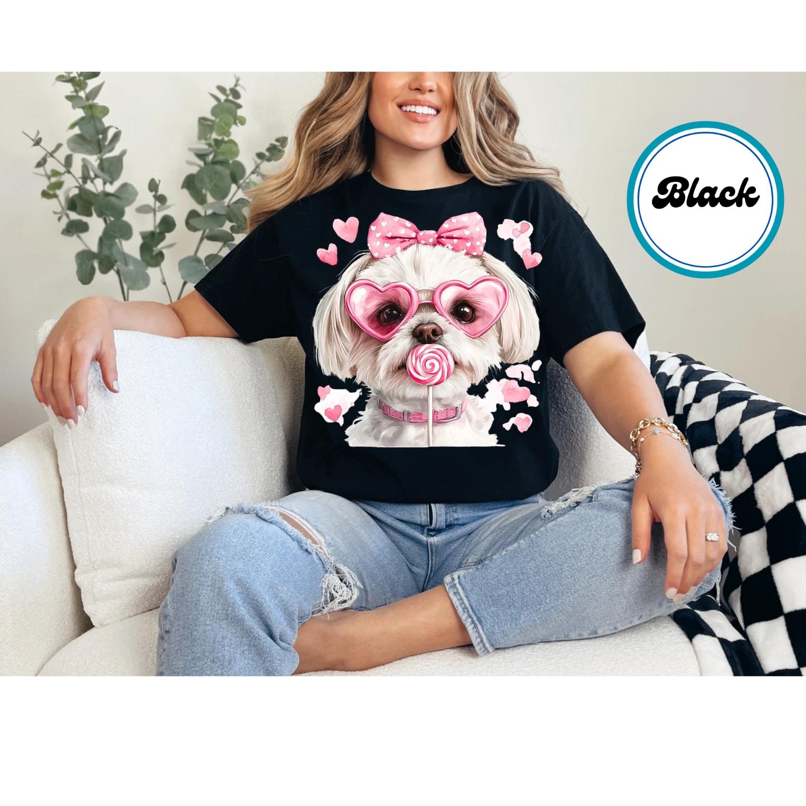 Women s Maltese Dog Valentines Day Inspired Handcrafted Adorable Dog Shirt 3XL