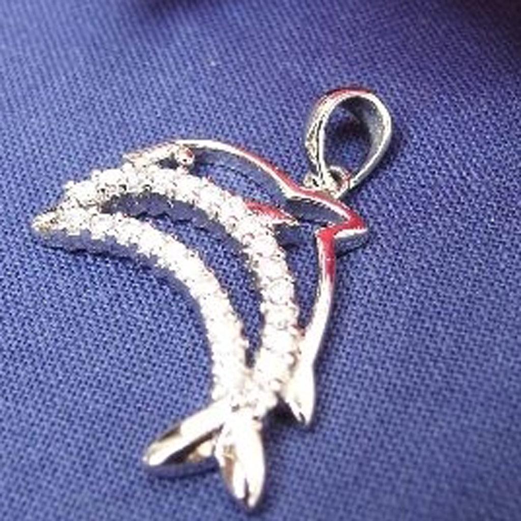 Les Trésors De Lily [B9584] - Silver Pendant 'Tandem Dolphins' White