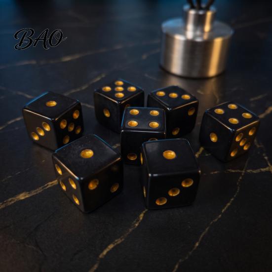 Black Gaming Dice 5/10/15Pcs 16mm with Golden Dots, 6-Sided Acrylic Board Game Set, Classic Tabletop Accessories Crack Resistant