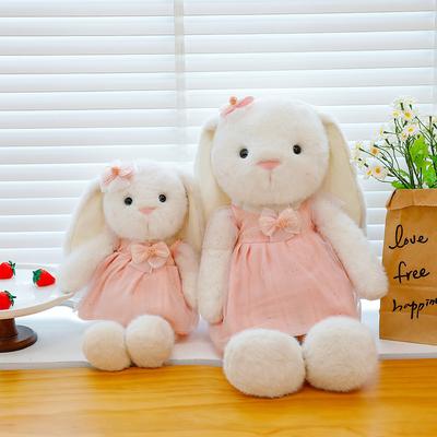 Niedliche langohrige Hasenpuppe Gaze-Rock Hasenplüschtier Kinder Beruhigungspuppe Geburtstagsgeschenk Hängeohriger Hase Stoffpuppe