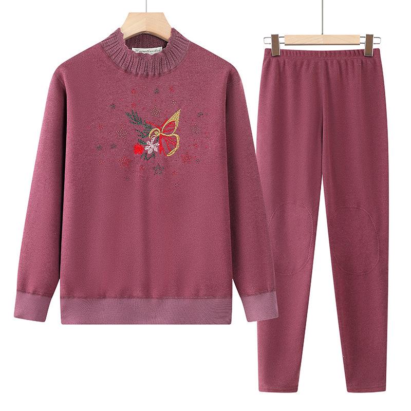 Women's Thermal Underwear Set for Autumn/Winter - Plus Velvet, Thickened for Middle-aged and Elderly Women