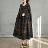 Dimanaf 2025 Women Plus Size Spring Long Dress Loose Basic Printing Vintage Casual Floral Oversize Long Sleeve Maxi