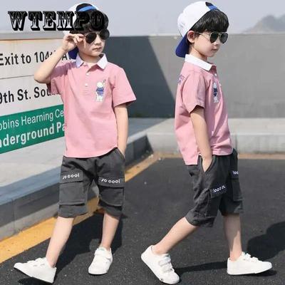 Set Boy Clothing 2021 Summer Casual Cotton Kids Turn-down Top + Black Shorts Toddler Short Sleeve Golf Sports Outfits