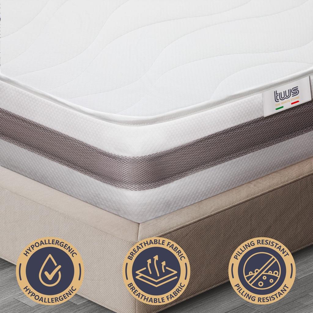 Matelas en Waterfoam hypoallergénique, 16 cm | Garnissage en ouate et housse en tissu 3D respirant, anti-acariens et antifongique 