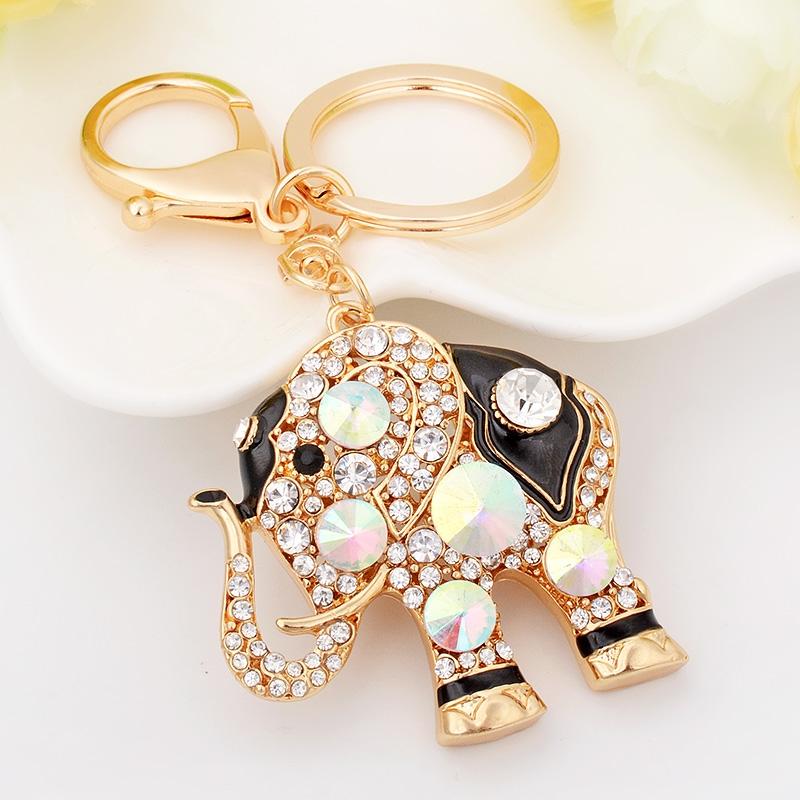 Exquisite Precious Stones Inlaid Thailand Elephant Car Keychain Elegant Pendant Gift for Friends Key Chains Ring Porte Clef