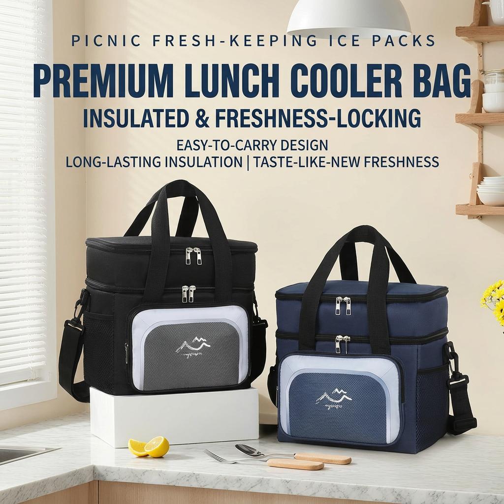 Insulated Lunch Box for Men & Women Collapsible Leakproof Double Cooler Bag Large Capacity Travel Camping Lunch Bags for Work