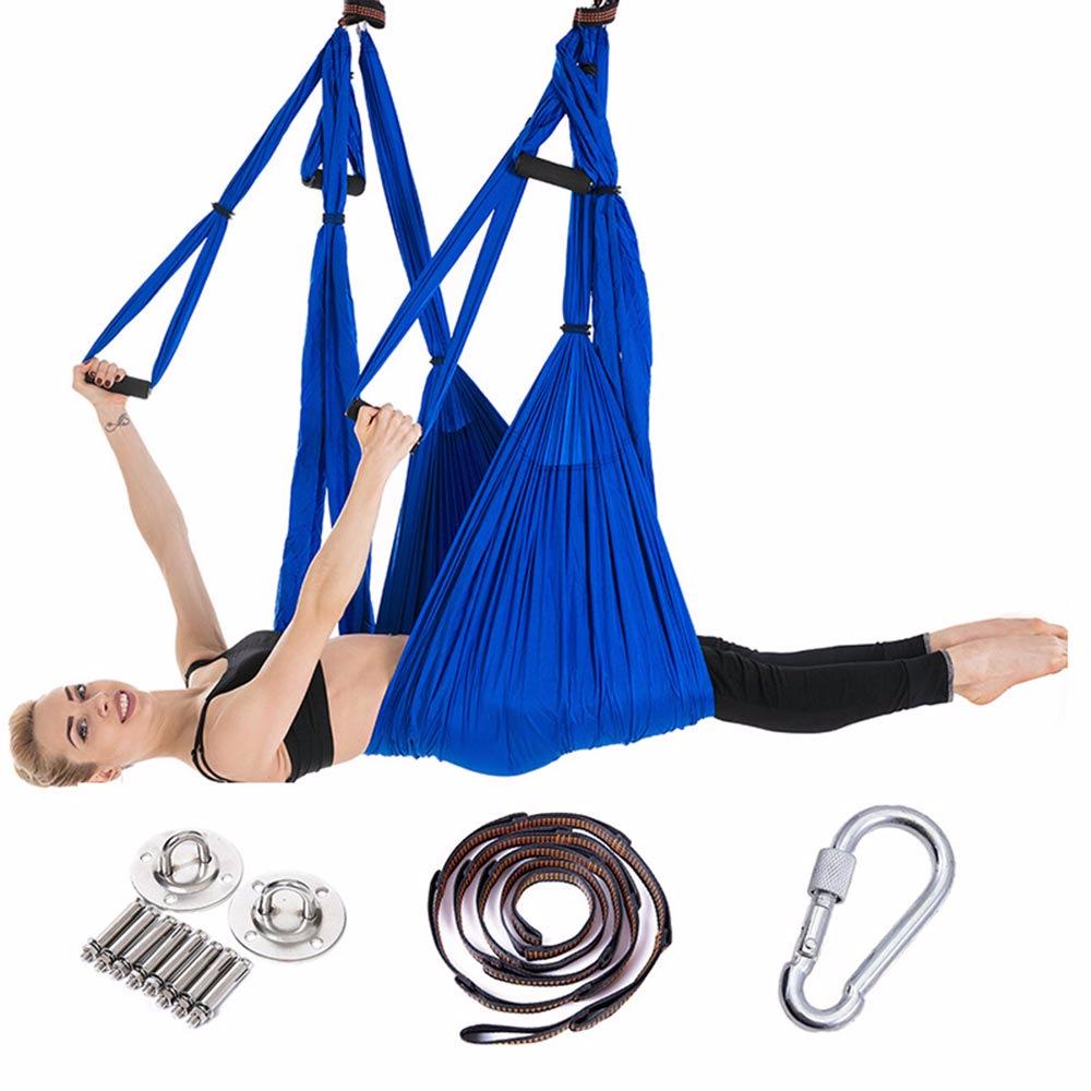 Aerial Yoga Hammock with 6 Handles and Stretch Band for Home Fitness