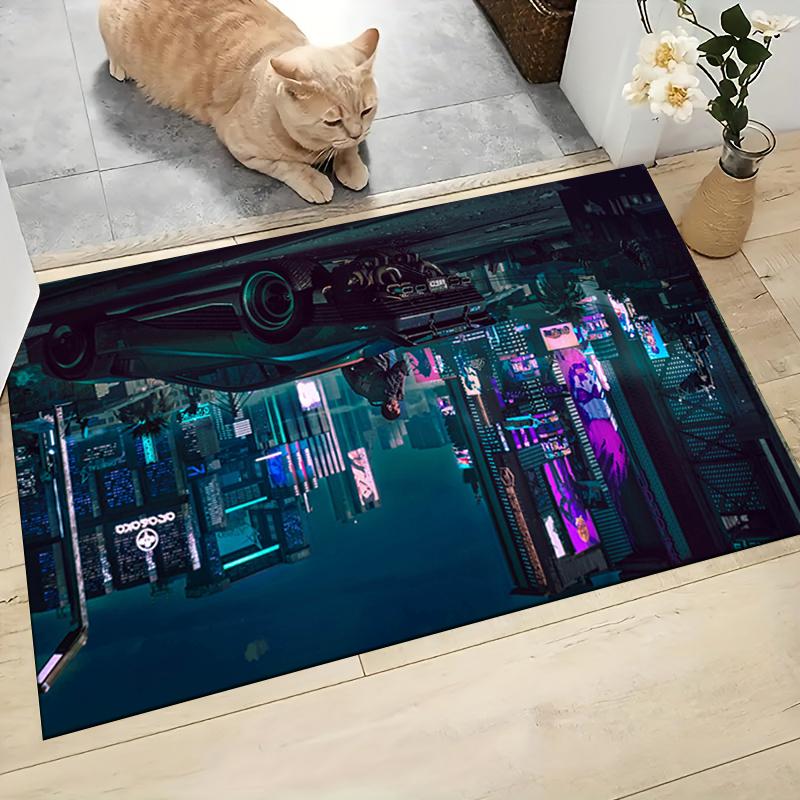 Cyberpunk Neon Cityscape Carpet Rug Soft Washable Anti Slip Home Living Room Sofa Mats Personalized Christmas Rug