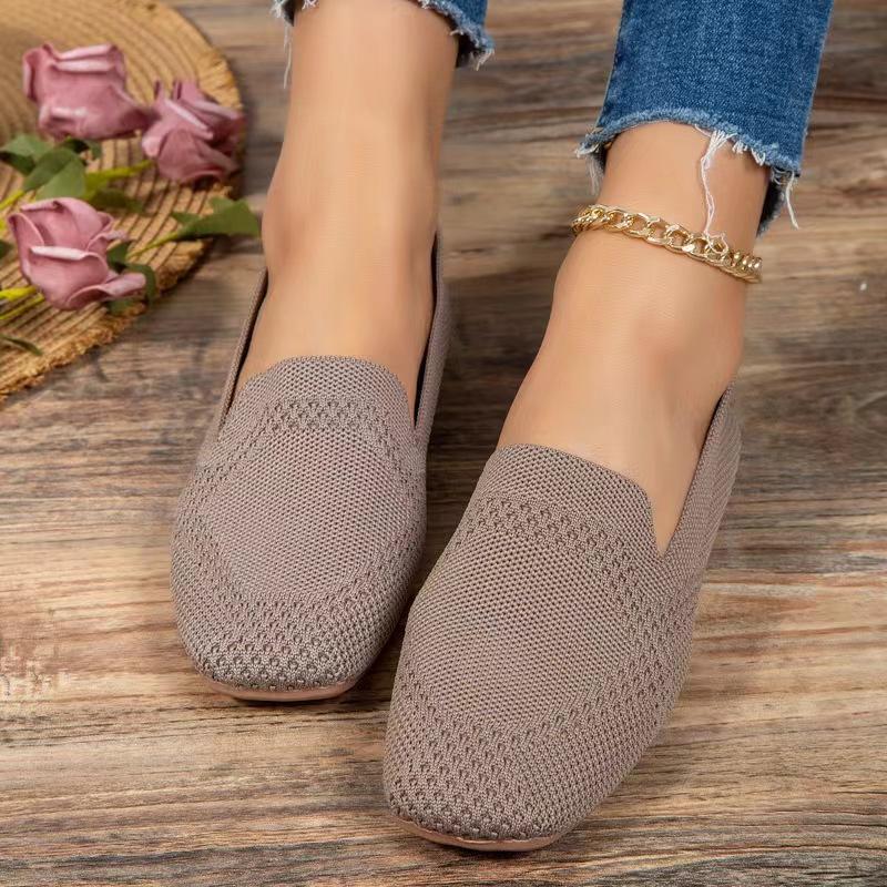 Summer New Large Square Head Flat Flat Flat Flyknit Single Shoes for Women, One Foot Casual Shoes
