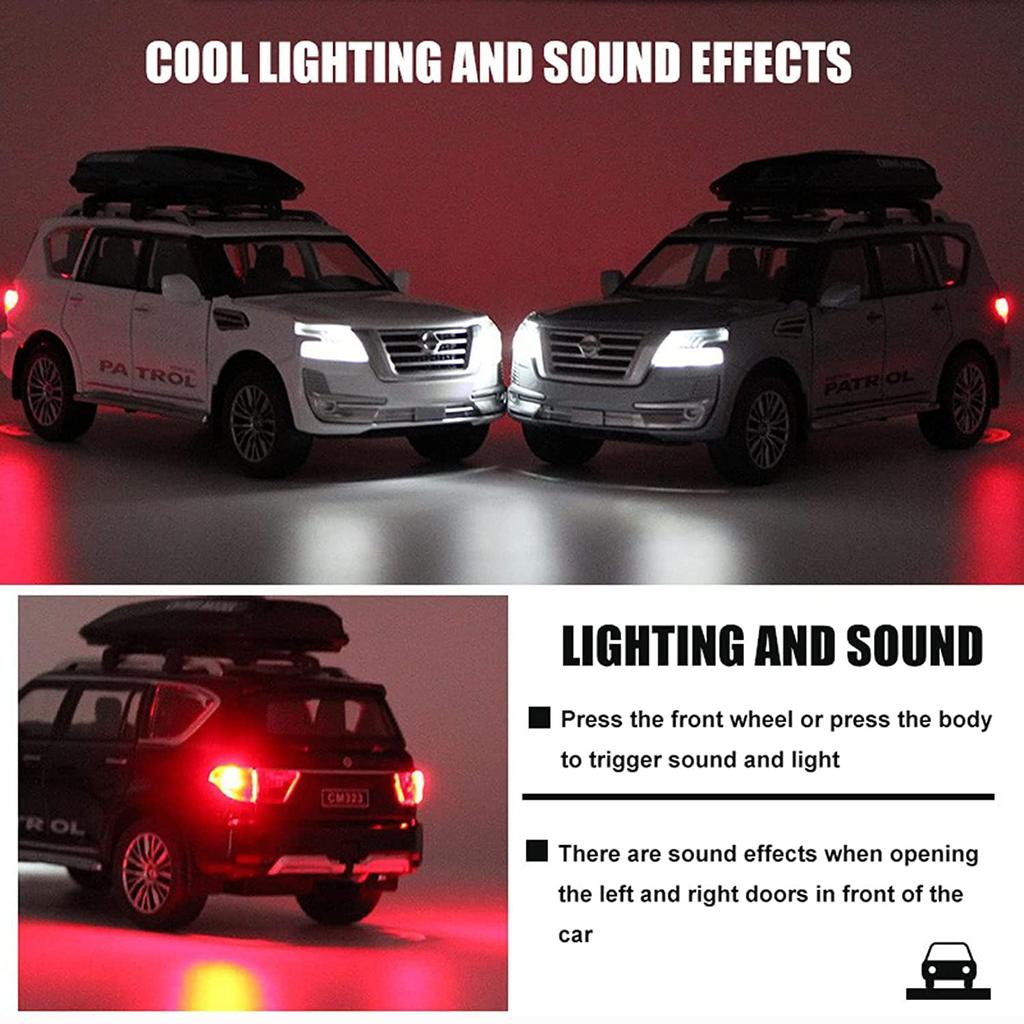 Масштаб 1/32 Nissan Patrol SUV, имитация модели автомобиля из сплава, детская металлическая игрушка со звуком и светом, литая под давлением, подарок для мальчиков, подарок