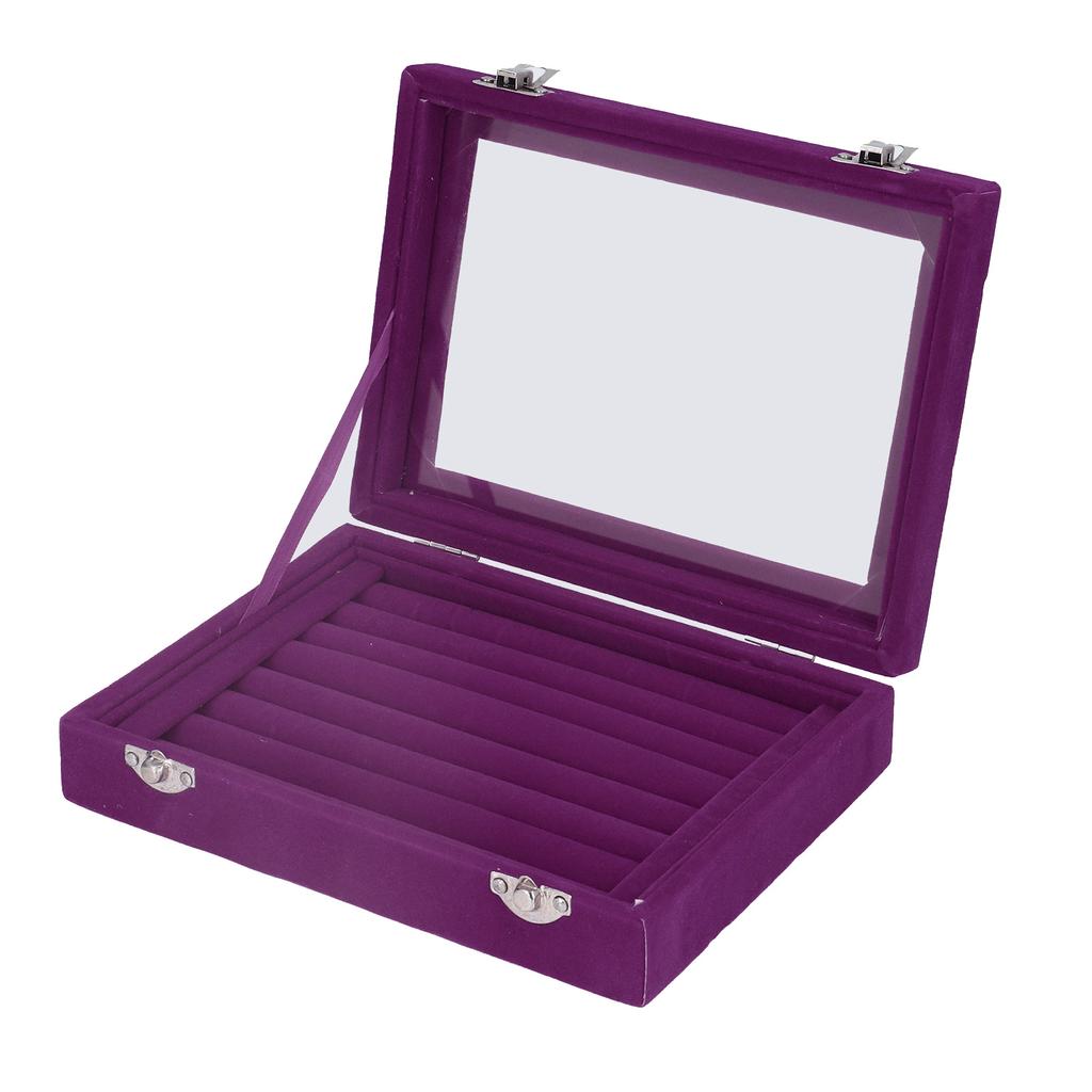 Jewelry Box 7 Slots Velvet Jewellery Holder Storage Display Case for Earring Bracelet Purple