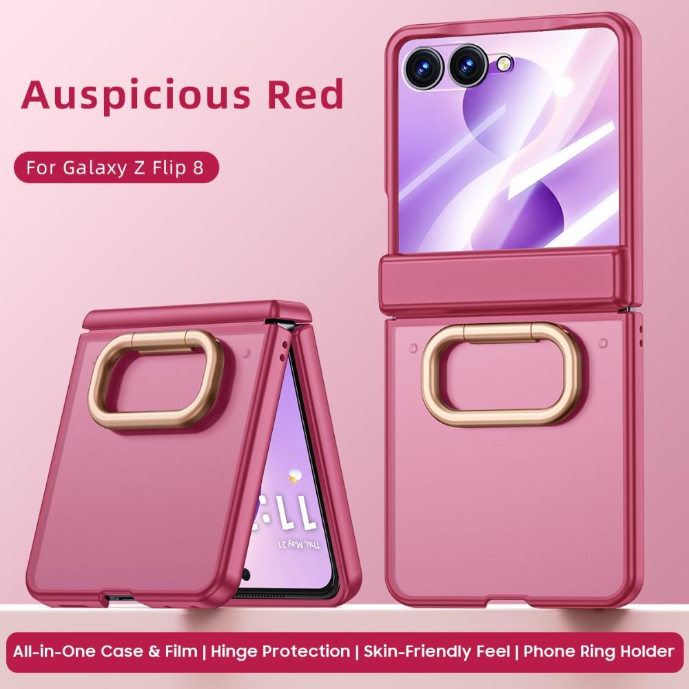 Luxury Ultra-thin Matte Skin Feel Ring Holder Case For Samsung Galaxy Z Flip 8 7 Bracket Tempered Glass Film Shockproof PC Cover