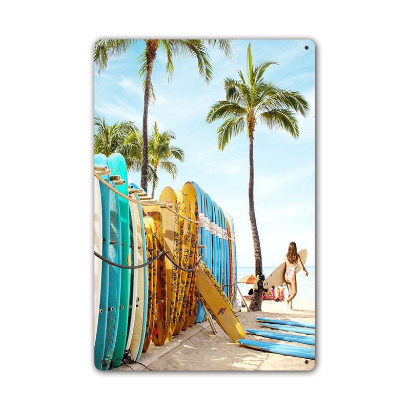 Vintage Tin Art: Summer Beach Scene - Ideal for American Bar Backdrops and Home Decor Wall Murals