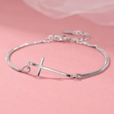 PANJBJ Silver Color Cross Bracelet For Women Girl Double Layer Minimalism Versatile Snake Bone Chain Jewelry Gift Dropshipping