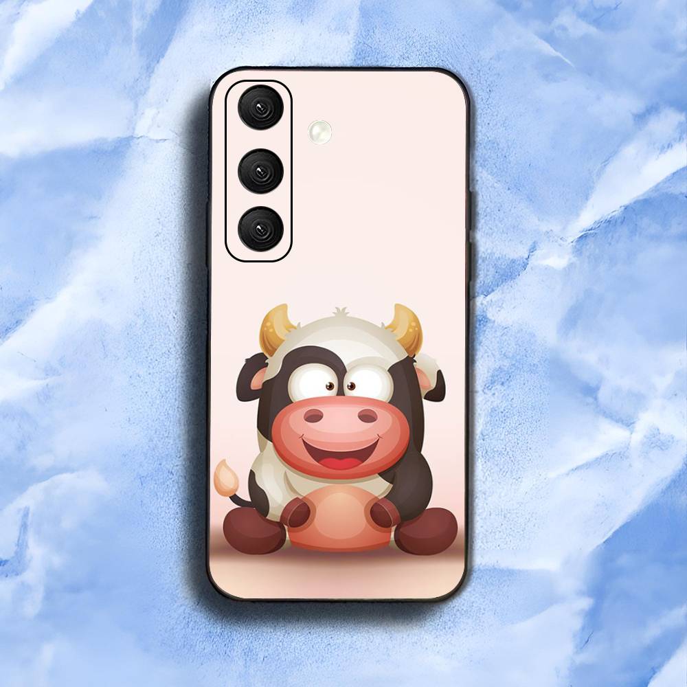 Cute Cartoon Black and White Cow For Samsung Galaxy S23 S24 S25 Ultra S22 Plus S21 Black Soft Case Waterproof Soft Case