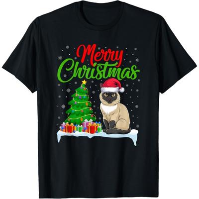Luces de Árbol de Navidad Gato Siamés Camiseta para Amantes de Gatos Siameses Navidad para Hombres Mujeres Niños
