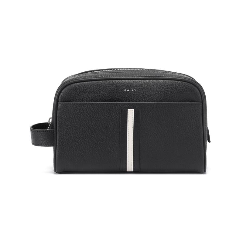 

Bally Classic Black And White Striped Travel Storage Leather Toiletry And Makeup Bag Men Bags 6305026 Black,Basic Set (Bag+Dust Bag)
