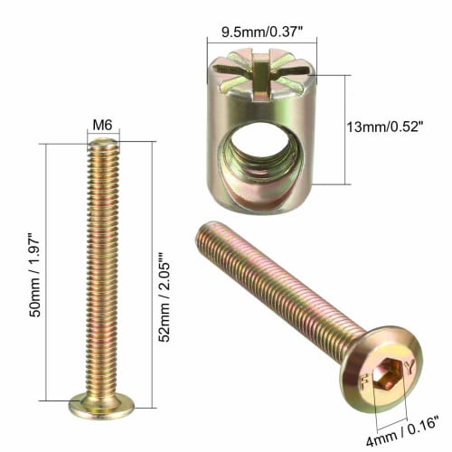 uxcell Furniture Bolt and Nut Set, Hex Socket Head Screws with Nuts for Beds, Headboards, and Chairs, M6x50mm, 5 Sets