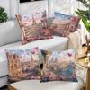 Romantic European Cityscape Pillowcase - Paris/Rome with Heart Balloons Print Pillow Cover for Sofa Bedroom Living Room