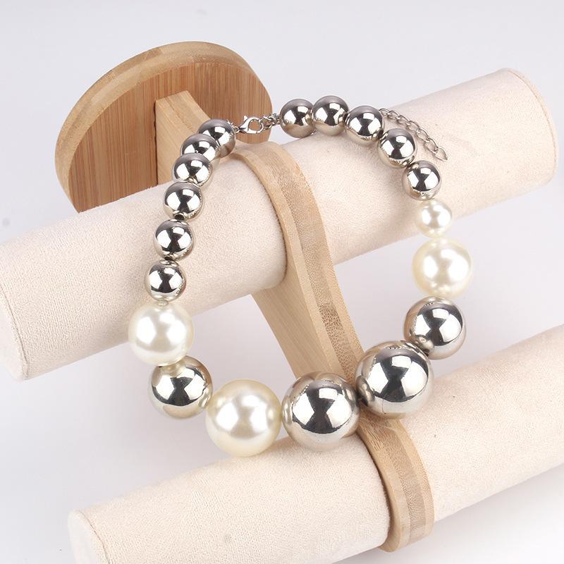 Wind retro color matching pearl ball necklace, exaggerated niche design collarbone chain versatile necklace necklace jewelry women