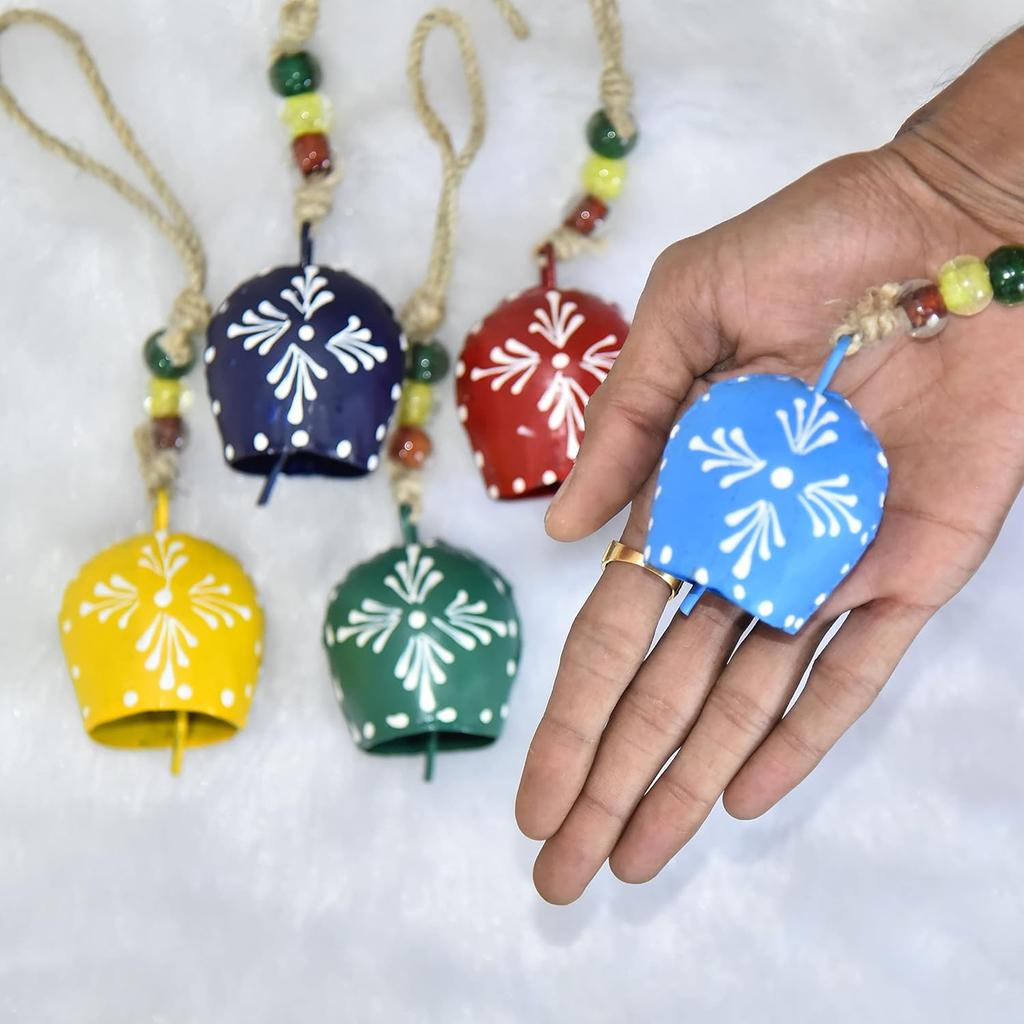 Handmade Boho Wind Chimes with Bells, Set of 5 Vintage Cowbells for Garden, Porch, and Wall Decor, Eco-Friendly Gift