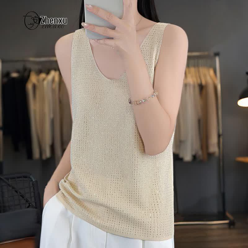 Zhenxu Women s Lyocell Linen V-Neck Sleeveless Top XL