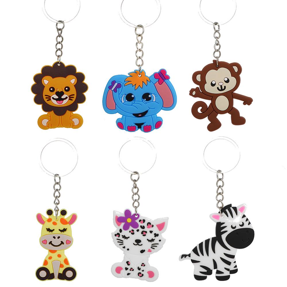 Jungle Animal Cartoon Keychain - Cute PVC Epoxy Pendant for Car Keys