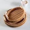 Hand-woven Storage Basket Rattan Tray for Countertop Shelves Fruit Tea Snack Bread Basket with Handle Kitchen Bedroom
