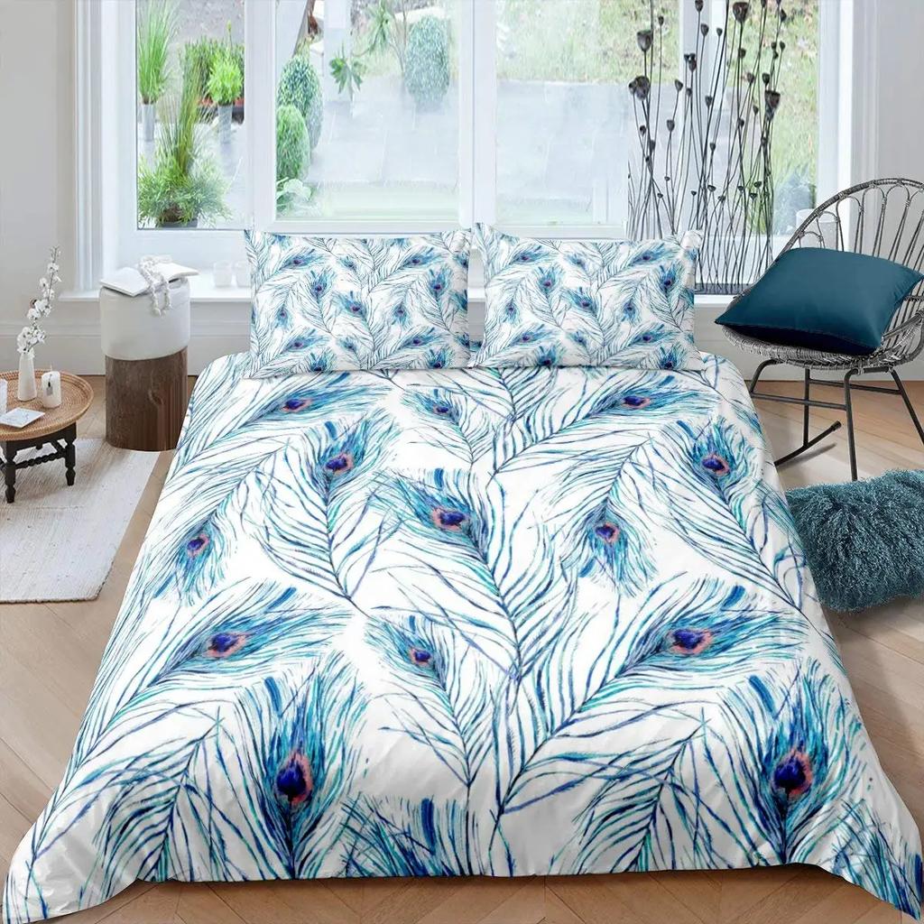 Peacock Duvet Cover Set King Size Floral Pattern Bedding Set Retro Peacock Feather Floral Theme Comforter Cover Luxury Quilt Set