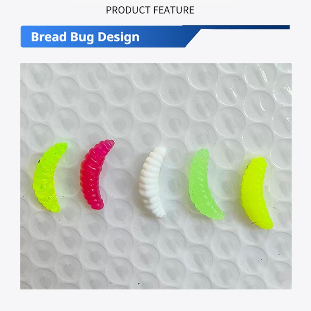 2cm/0.79" 100pcs Mealworm Soft Bait Mini Soft Maggot Baits Mixed Fishing Lures Silicone Bionic Bread Worm Lure