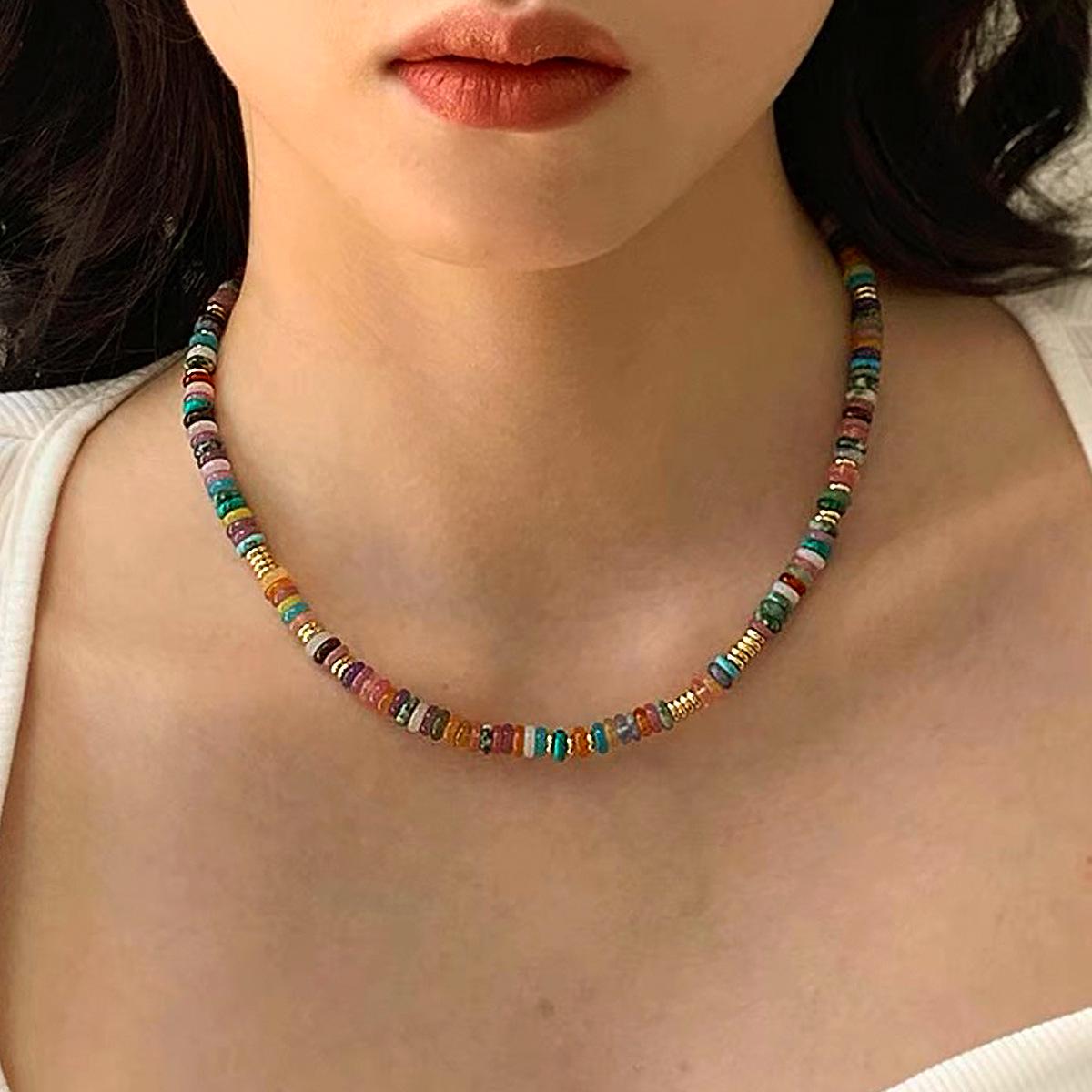 

Dopamine High-End Colorful Frisbee Necklace & Bracelet Set with Natural Stone