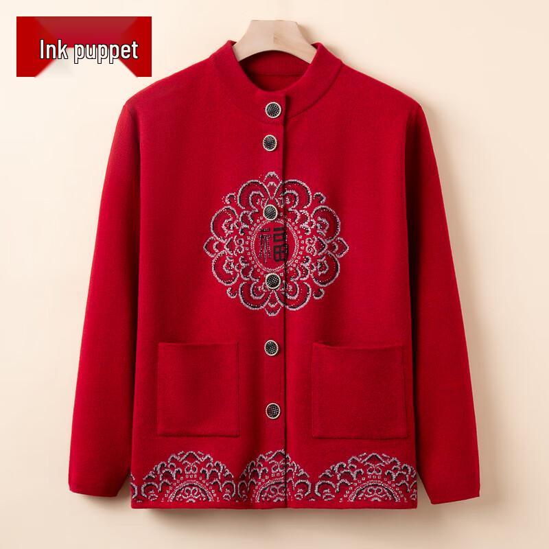 Moou Elderly Women s Embroidered Knit Cardigan XL
