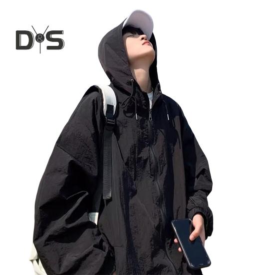 

Мужская солнцезащитная куртка с эластичными манжетами, свободная посадка на молнии, капюшон с защитой от брызг/ветрозащита, карманы на молнии, уличное пальто XXXL чёрный