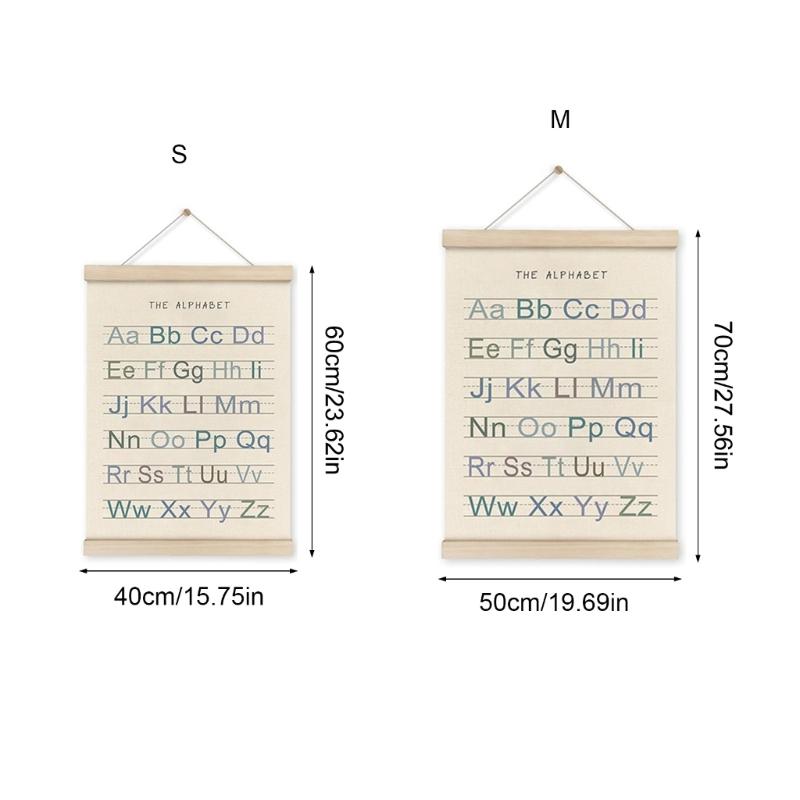 2Pieces Toddler Learning Alphabets and Number Posters with Wood Hanger Frame for Classroom and Playroom Nursery Decors